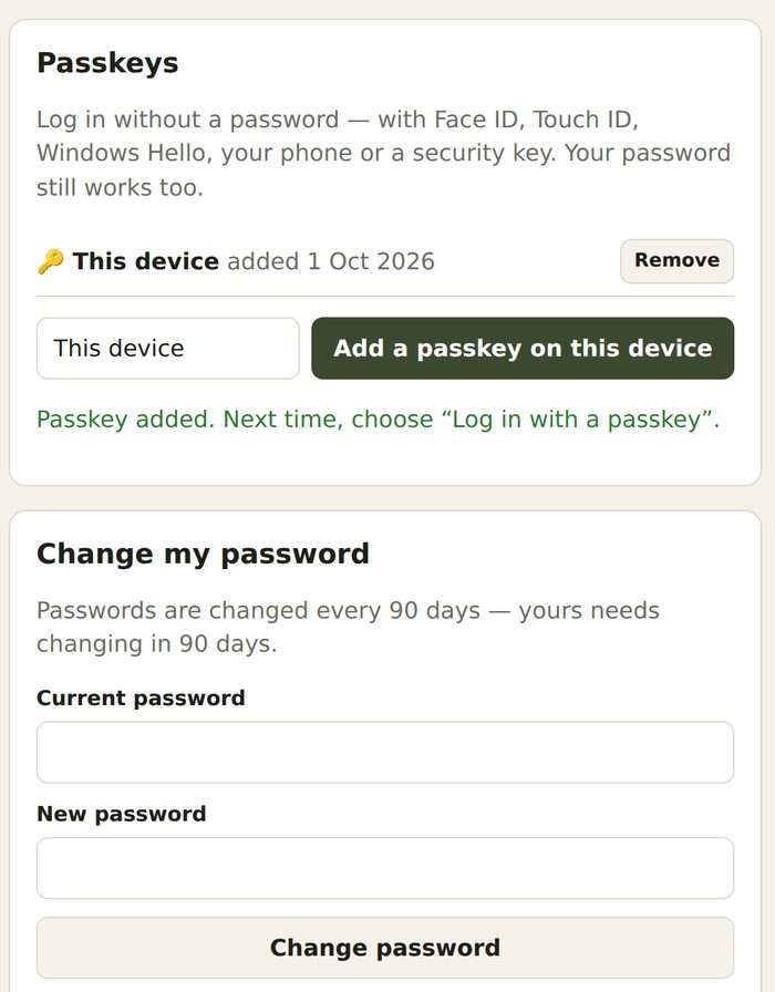 Passkeys under Account