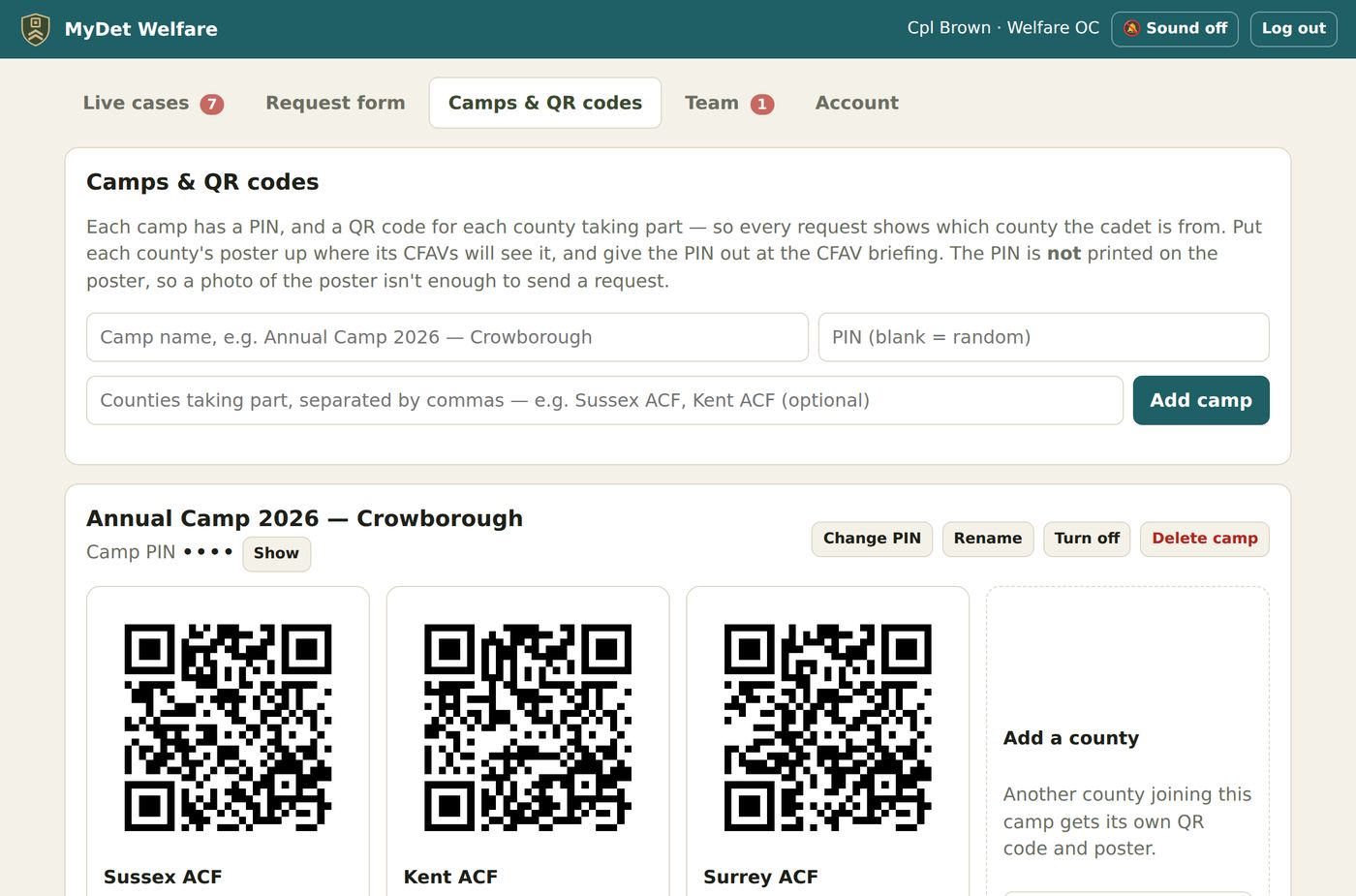 Camps and QR codes
